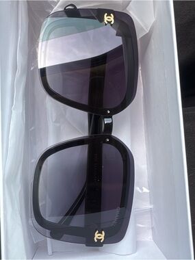 Black Square Sunglasses with Gold CC Logo